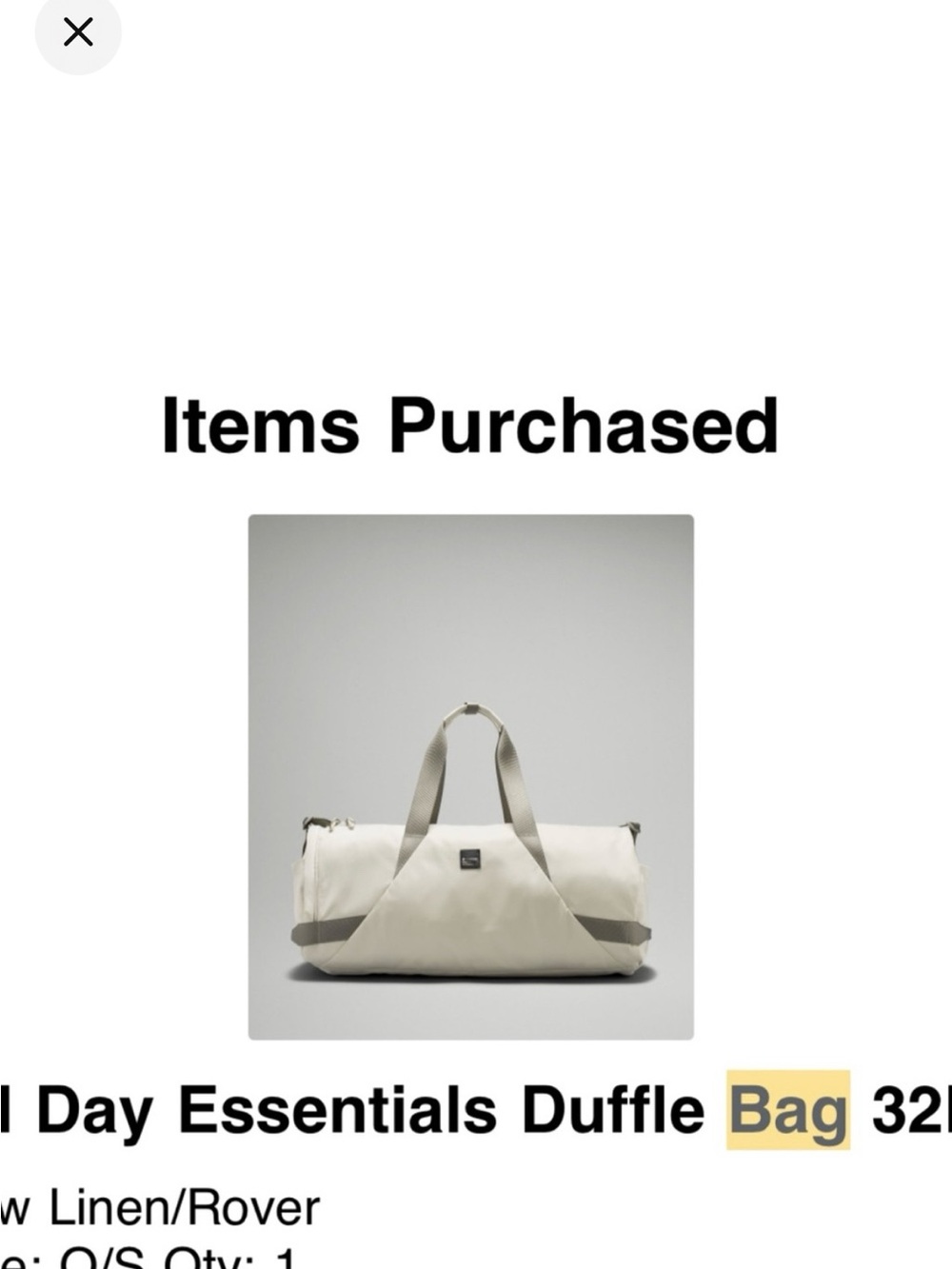 lululemon athletica All Day Essentials Duffle Bag in Linen with Dark Trim